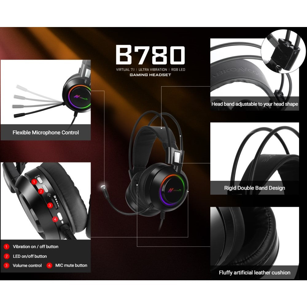 ABKO B780 Computer Gaming Headset Virtual 7.1 USB