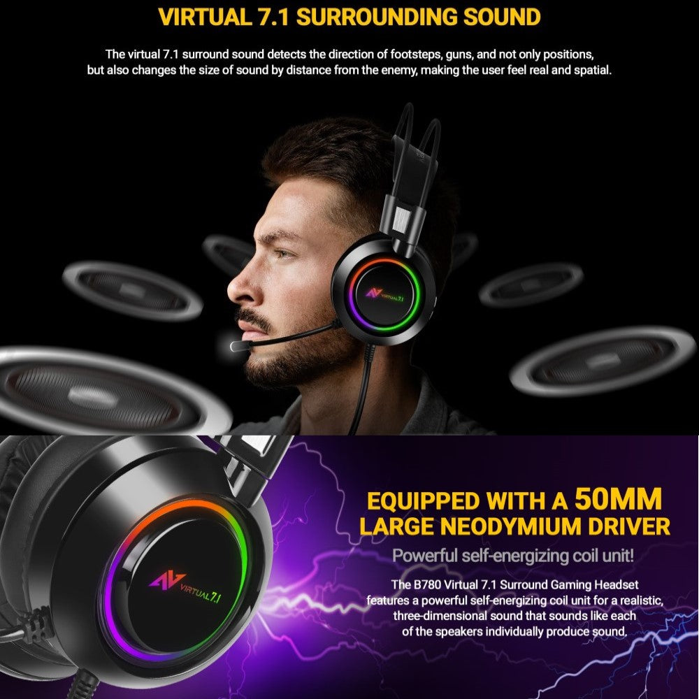 ABKO B780 Computer Gaming Headset Virtual 7.1 USB