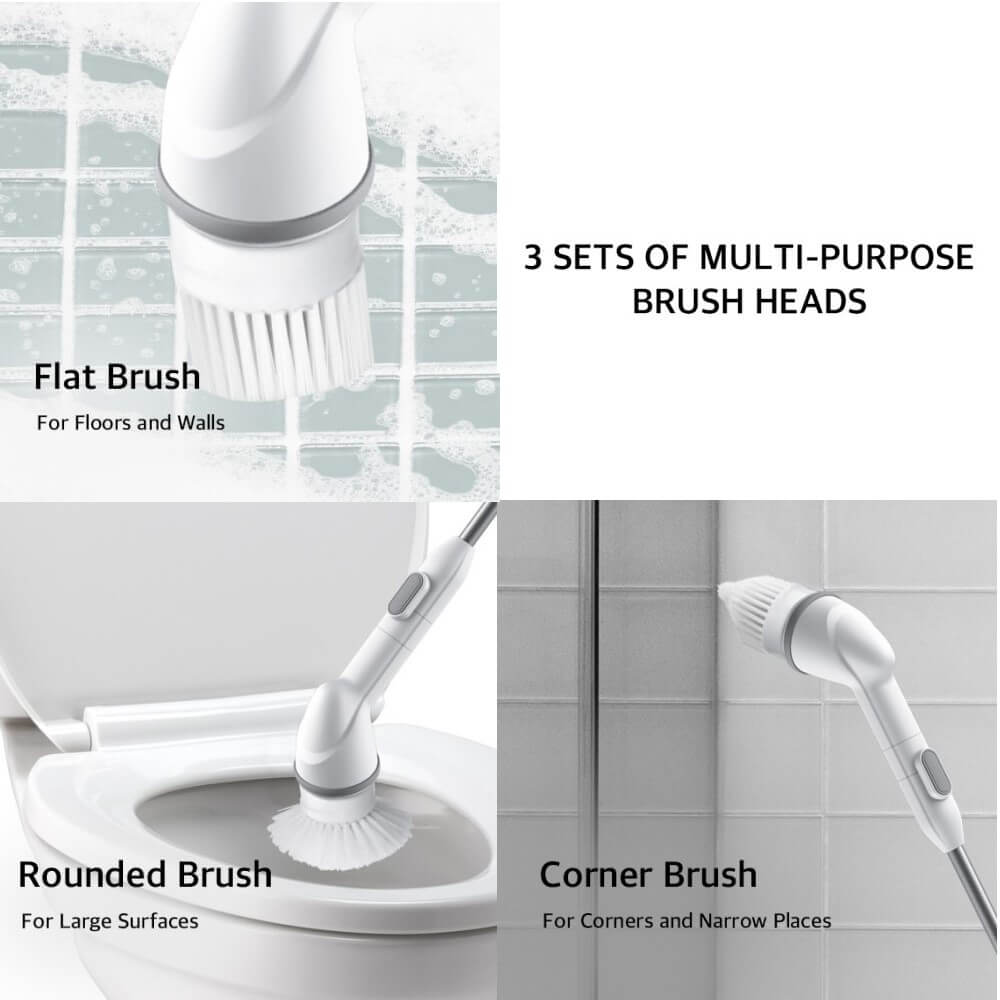 ABKO Wireless Electric Spin Bathroom Scrubber - Brush Heads
