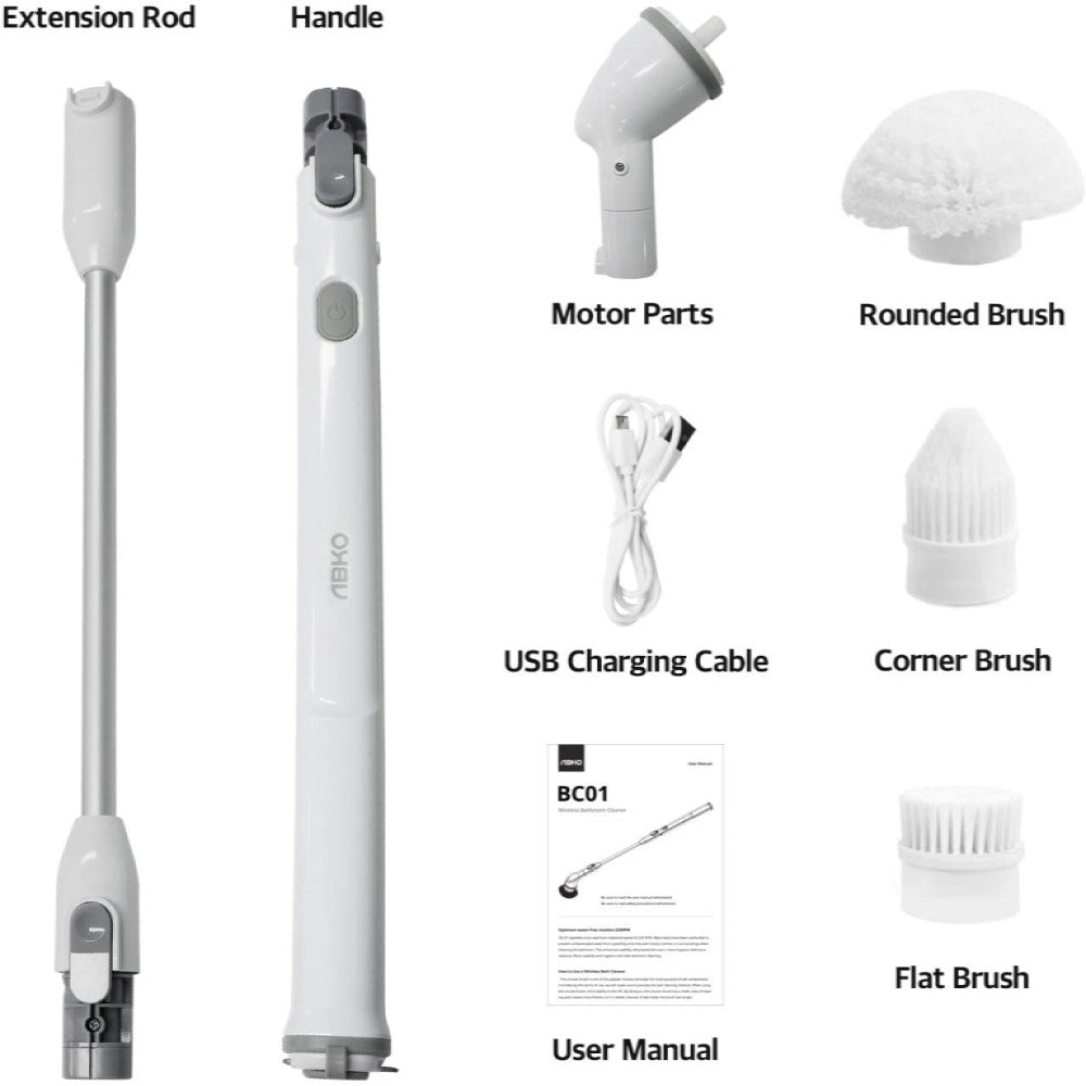 ABKO Wireless Electric Spin Bathroom Scrubber - Package Content